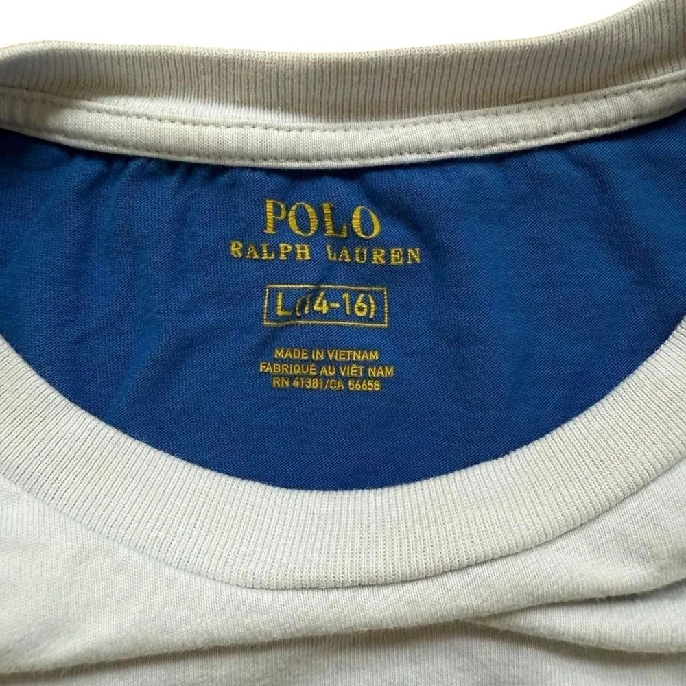 Polo Ralph Lauren Big Pony Color Block T-Shirt Youth Size Large 14/16 Blue White - Picture 7 of 8